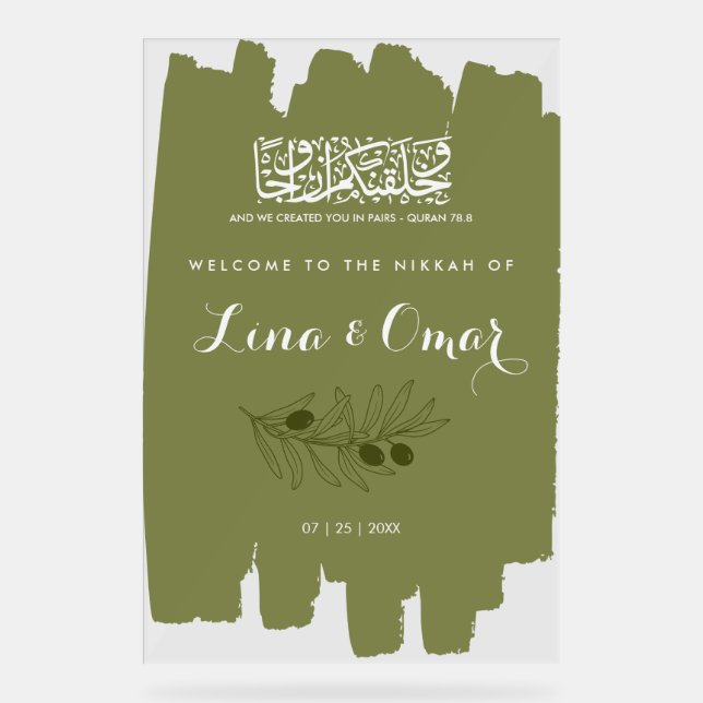 Panneau En Acrylique Olive Green Nikkah Acrylic Sign (Recto)