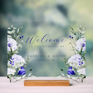 Panneau En Acrylique Ombre Royal Blue Ivory Floral Mariage Bienvenue