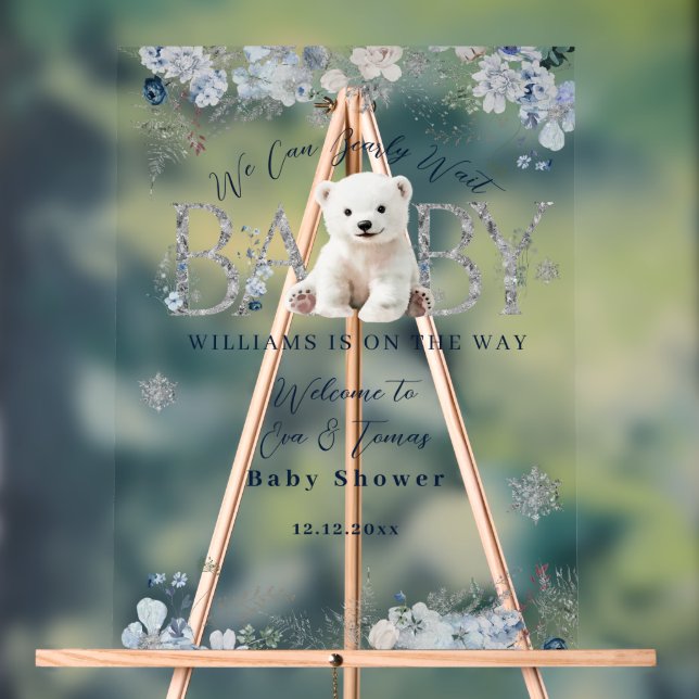 Panneau En Acrylique On Peut Attendre L'Hiver Ours Bébé Garçon Douche (Neutre)