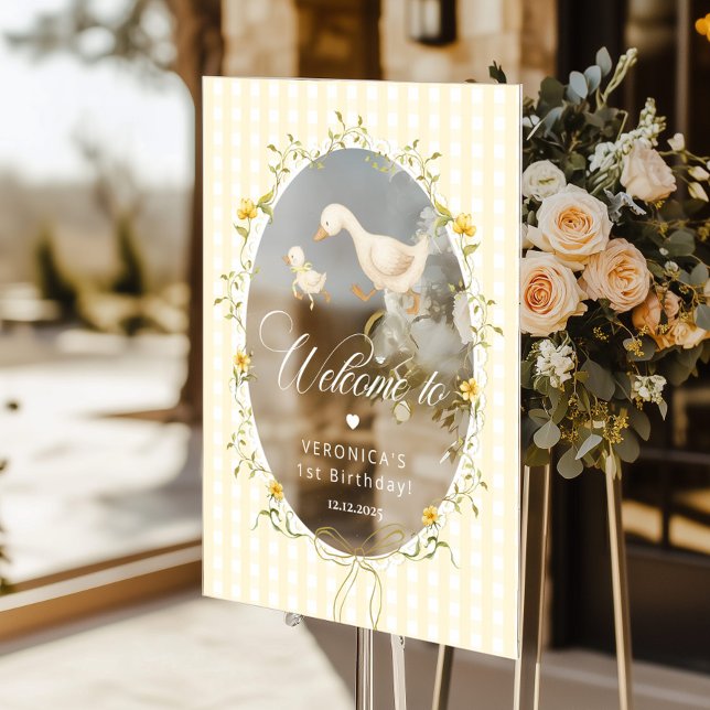 Panneau En Acrylique One Silly Goose Gingham 1st Birthday Welcome (Créateur téléchargé)