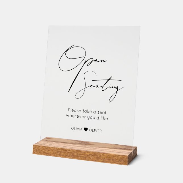 Panneau En Acrylique Open seating sign, find your seat pedestal (Angle)