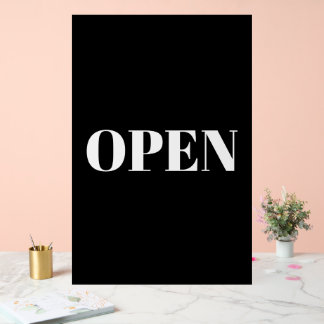 Panneau En Acrylique Open Sign Typography Minimalist Black White Large