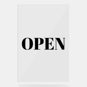 Panneau En Acrylique Open Sign Typography Minimaliste Noir Simple Large