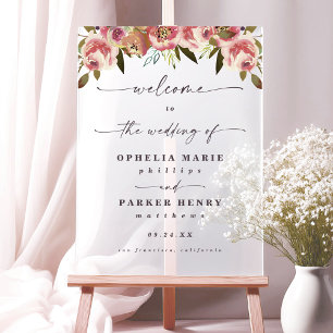 Panneau En Acrylique Ophelia Cottagecore Rose Florale Mariage Bienvenue