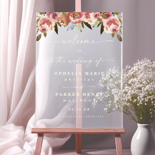 Panneau En Acrylique Ophelia Cottagecore Rose Florale Mariage Bienvenue