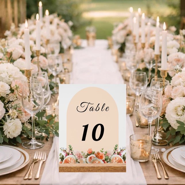 Panneau En Acrylique Orange ivory florals arch table number (Créateur téléchargé)
