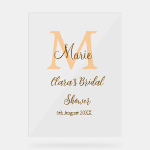 Panneau En Acrylique Orange monogramme douche nuptiale ajouter nom simp