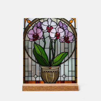 Panneau En Acrylique Orchid Art Nouveau Acrylic Stained Glass Wall Art