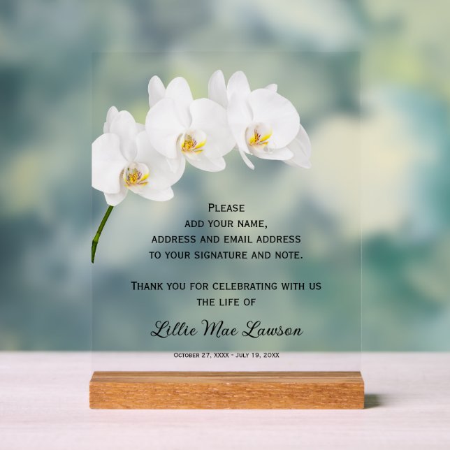 Panneau En Acrylique Orchids Celebration of Life Guest Book (Neutre)