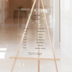 Panneau En Acrylique Ordre des événements de mariage aux fleurs sauvage