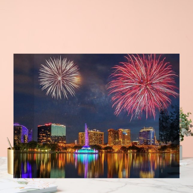 Panneau En Acrylique Orlando Florida Lake Eola Fireworks & Fontaine (Mariage)