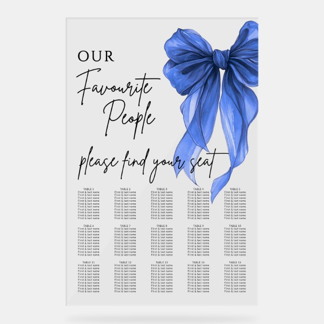 Panneau En Acrylique Our Favourite People Bow Wedding Seating Chart (Recto)