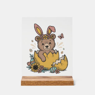 Panneau En Acrylique Ours de Pâques mignon dans un œuf cassé Vecteur vi