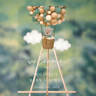 Panneau En Acrylique Ours En Conflit, Ballons Verts, Baby shower D'Accu