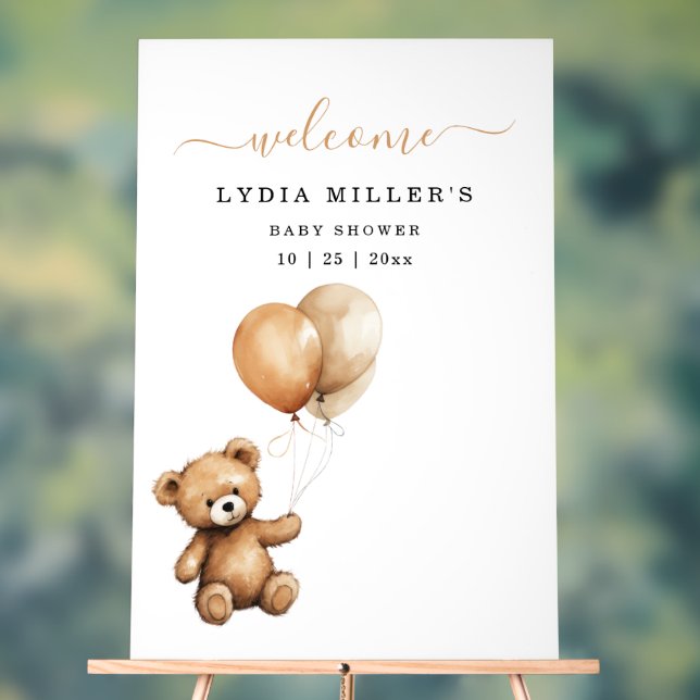 Panneau En Acrylique Ours en peluche Ballons baby shower neutre (Neutre)