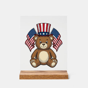 Panneau En Acrylique Ours en peluche patriotique vintage vector design_