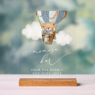 Panneau En Acrylique Ours En Teddy, Ballons Bleu Hot Air, Bar Momosa