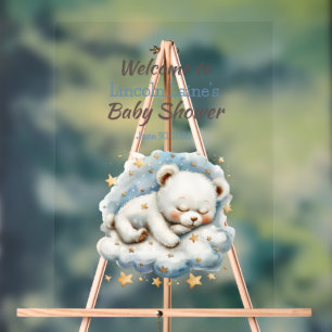 Panneau En Acrylique Ours En Teddy Dormir Sur Un Baby shower Nuageux