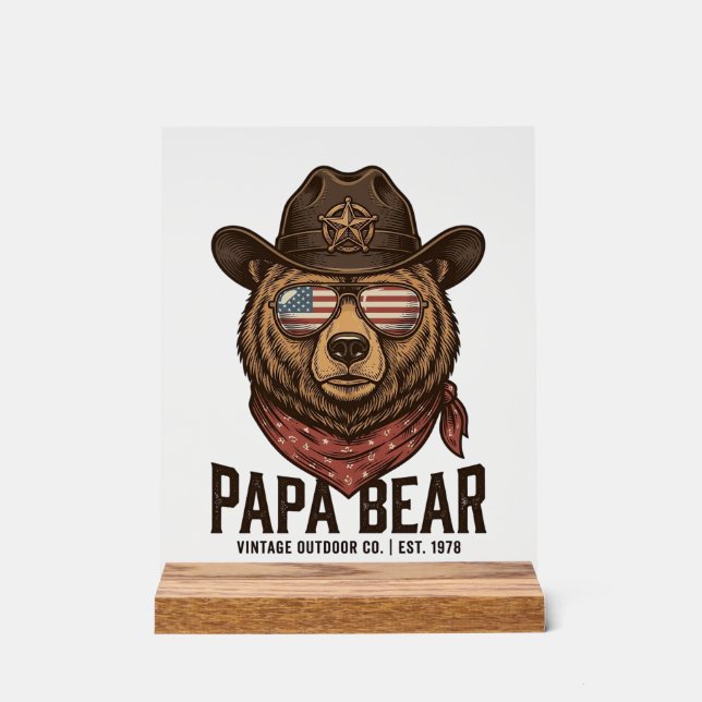 Panneau En Acrylique Ours Papa Cowboy Ours Patriote Vintage Vector Des (Recto)