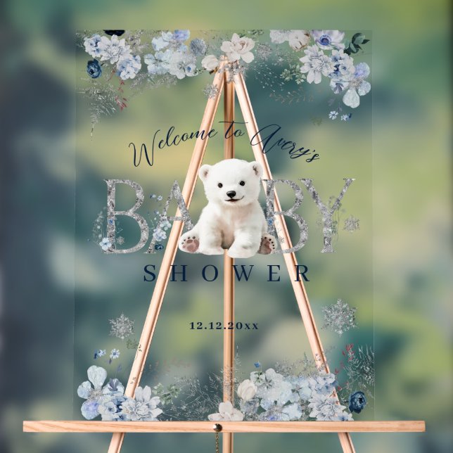 Panneau En Acrylique Ours polaire d'hiver Baby Boy Douche Bienvenue (Neutre)