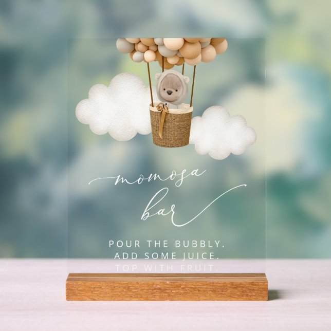 Panneau En Acrylique Ours Teddy, Balloirs Beiges, Bar Momosa Baby showe (Neutre)