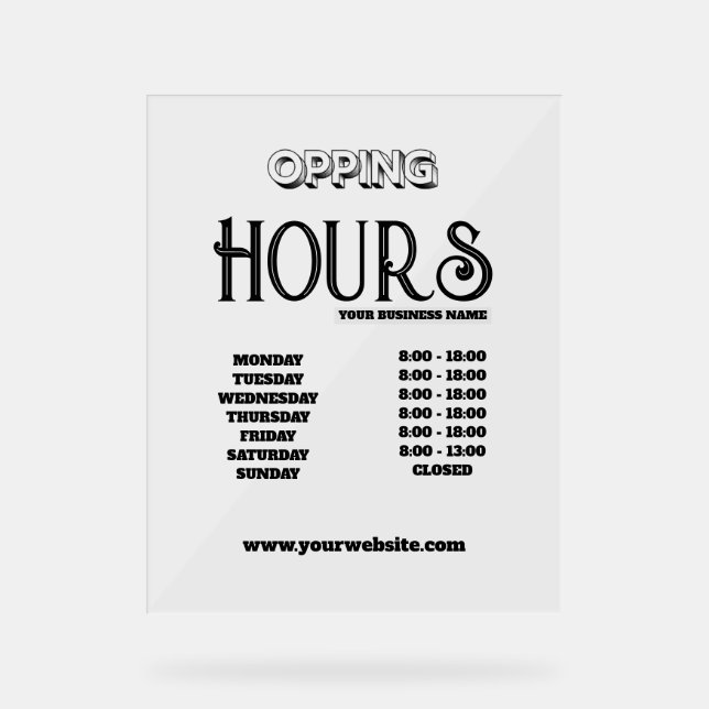 Panneau En Acrylique Ouverture d'entreprise avec logo noir minimal mode (Recto)