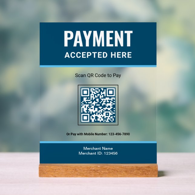 Panneau En Acrylique Paiement commercial Code QR Scan Bleu (Neutre)