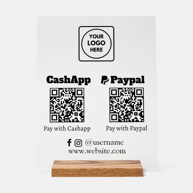 Panneau En Acrylique Paiement de code QR | Logo de numérisation PayPal  (Recto)