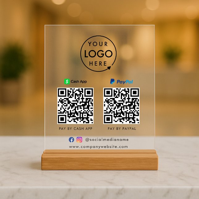 Panneau En Acrylique Paiement de code QR | Logo de numérisation Paypal  (Versatile digital payment tabletop signs for sales, retail stores, salons, pop-ups, events & more!)