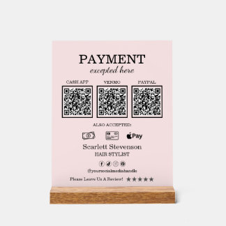 Panneau En Acrylique Paiement élégant de code QR rose