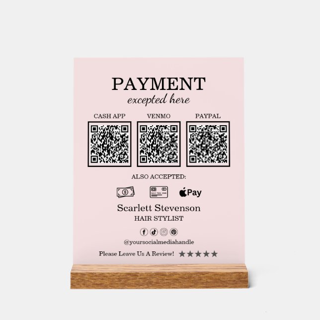 Panneau En Acrylique Paiement élégant de code QR rose (Recto)