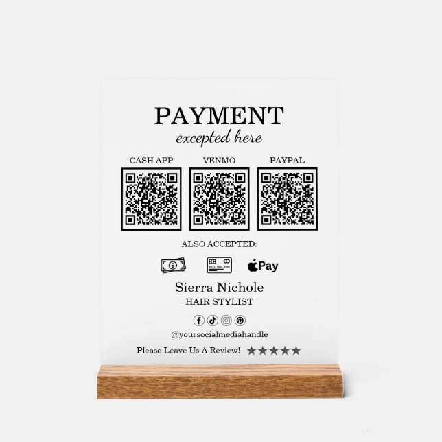 Panneau En Acrylique Paiement élégant de code QR rose (Recto)
