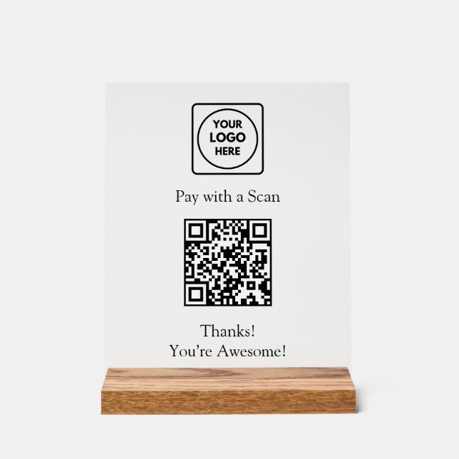 Panneau En Acrylique Paiement par code QR | Affichage sans contact avec (Recto)