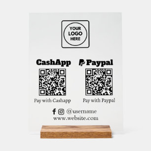 Panneau En Acrylique Paiement par code QR Logo CashApp PayPal Scan-to