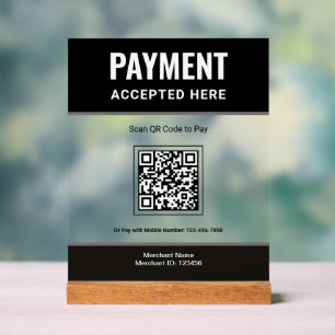Panneau En Acrylique Paiement QR Code Affaires Scan to Pay Noir