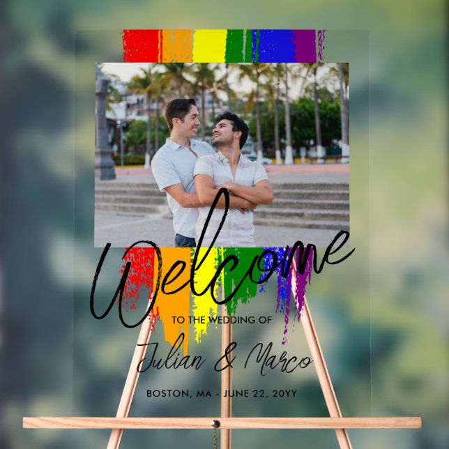 Panneau En Acrylique Paint Strokes Photo LGBTQ Mariage Bienvenue (Neutre)