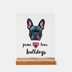 Panneau En Acrylique Paix Amour Bouledogues Vintage Galaxie Bouledogue