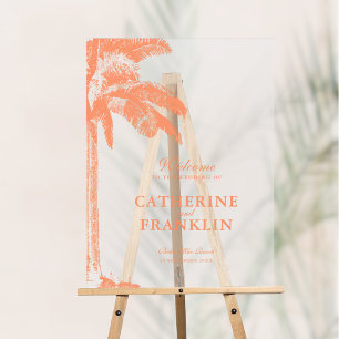 Panneau En Acrylique Palm Tree Tropical Elégant Mariage Bienvenue Frost