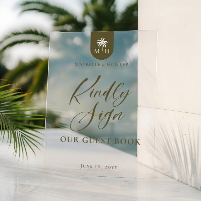 Panneau En Acrylique Palme de mariage monogramme Veuillez signer notre  (Créateur téléchargé)