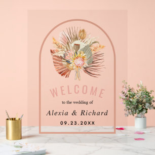 Panneau En Acrylique Palmiers séchés, pampas herbe terre cuite mariage