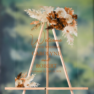 Panneau En Acrylique Pampas Bohème Rust Mariage Grass Bienvenue