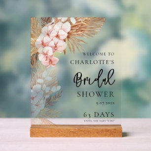 Panneau En Acrylique Pampas Grass rose Fête des mariées Florale Bienven