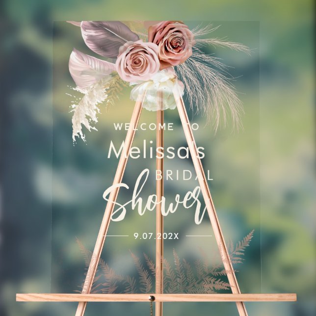 Panneau En Acrylique Pampas Grass Terracotta Fête des mariées Bienvenue (Neutre)