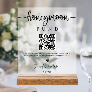 Panneau En Acrylique Pancarte Cadeau de Lune de Miel, Code QR Vœux de L