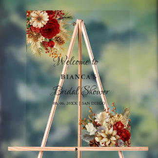 Panneau En Acrylique Pancarte de bienvenue florale boho Bourgogne pour