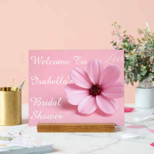 Panneau En Acrylique Pancarte de Fête de Mariage Florale Cosmos Rose