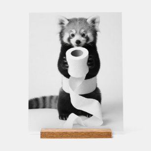 Panneau En Acrylique Panda roux adorable tenant du papier toilette Mini