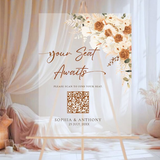 Panneau En Acrylique Panneau Acrylique Boho QR Code Mariage (Modern Clear Style + QR Convenience.)