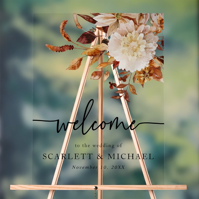 Panneau En Acrylique Panneau acrylique Mariage de bienvenue Automne (Fall Floral Welcome Wedding Acrylic Sign by Painted Paperie
)