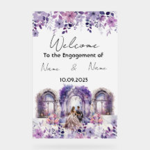 Panneau Fiançailles floral acrylique violet